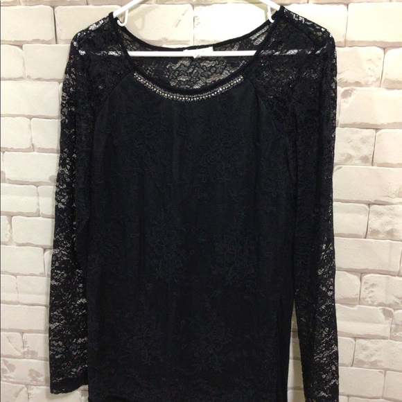 Maurice’s Sz M Black Lacy Tunic Top Lace Sleeves - Picture 7 of 11